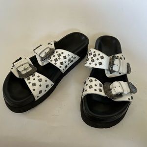 The Kooples White Studded Buckle Leather Sandal